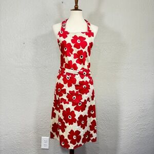 MÜ Kitchen Apron Red Poppy 100% Cotton Chef Cooking Pockets Adjustable Designer